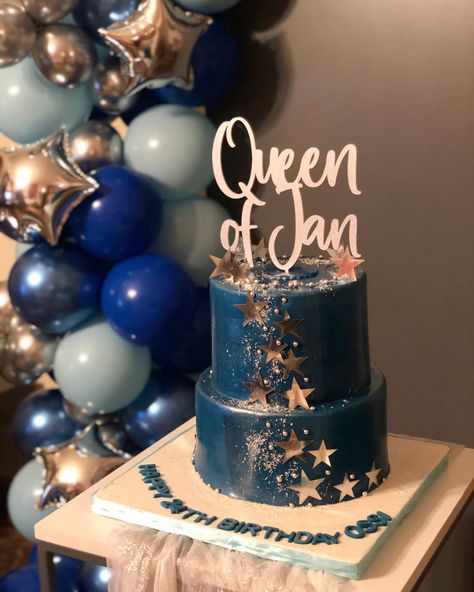 Blue Cake / Birthday Cake / Queen of january cake topper Birthday Cake Queen, January Birthday Cake, January Cake, Birthday Cake For Women, Blue Birthday Cake, Cake For Women, Happy 24th Birthday, Blue Birthday Cakes, Cake Birthday Cake