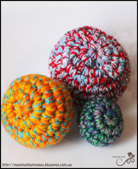 These Stashbuster Balls were designed by Myshelle Cole. These are a great idea for indoor play and for pets! With 3 sizes to choose from you can make these balls with 3-strands of DK Weight Yarn [3] held together and a 6.5 mm (K) hook. Crochet Ball, Angel Babies, Crochet Rug Patterns, Linen Stitch, Yarn Stash, Crochet Dog, Crochet Rug, Crochet Cat, Chunky Yarn