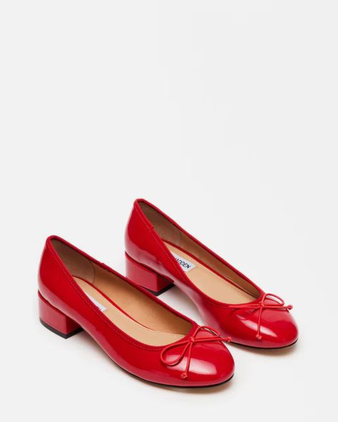 CHERISH Red Patent Slip-On Heels | Women's Heels – Steve Madden Low Block Heel Pumps, Ballet Heels, Steve Madden Flats, 2024 Wishlist, Steve Madden Store, Red Flats, Fall 24, Patent Shoes, Shoe Inspo