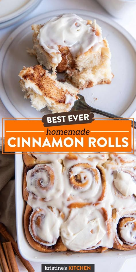 These homemade Cinnamon Rolls are simply the best! They're soft, fluffy and filled with a generous amount of gooey cinnamon sugar filling. Slather the baked rolls with our sweet and tangy cream cheese frosting or drizzle on our simple and sweet icing. This easy cinnamon roll recipe is perfect for the holidays or weekend brunch. Best Homemade Cinnamon Rolls, Homemade Cinnamon Rolls, Breakfast Recipes Sweet, Mother's Day Brunch, Baked Rolls, Cinnamon Recipes, Cinnamon Rolls Homemade, Easy Cinnamon, Breakfast Idea