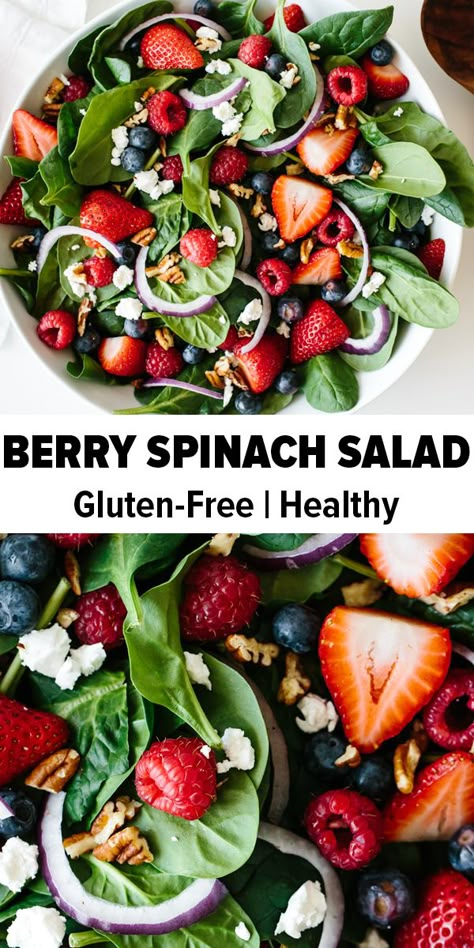 Healthy Daily Salads, Salad With Strawberries And Blueberries, Lettuce And Spinach Salad Recipes, Summer Tossed Salad Recipes, Fresh Salads Summer, Memorial Day Salad Ideas, 4th Of July Salads Ideas, Spring Salads For Parties, Summer Christmas Food