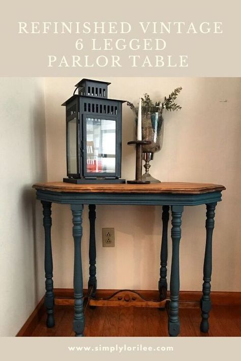 Look what I found on the side of the road while walking the dog! A Vintage 6 legged Parlor Table. Now, why would someone put this out? All it needed some work and some new hardware. This is something I love doing, Restoring, Rehabbing, Updating whatever you want to call it. I love sanding and stripping a table to show the natural color and maybe painting to show off a pretty feature of it.  Here is what I started with Here is the table after sanding the top layer. What a… Side Table Upcycle, Glazing Furniture, End Table Makeover, Parlor Table, Leg Painting, Diy Planter Box, Hanging Plant Wall, Porch Rug, Glass End Tables