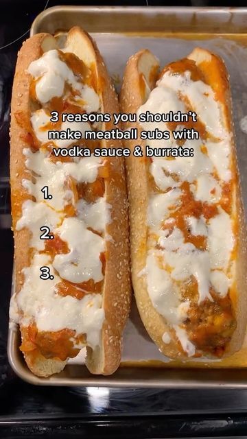 Carolyn | Easy Recipes on Instagram: "Definitely don’t make these vodka sauce & burrata meatball subs 🙅🏻‍♀️" Spaghetti Sandwich, Calabrian Chili Paste, Vodka Sauce Recipe, Italian Meatballs Recipe, Meatball Sub, Meatball Sandwich, Meatball Bake, How To Cook Meatballs, Burrata Cheese