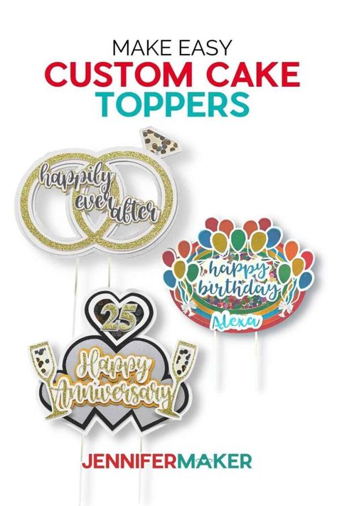 Cricut Cake Topper Diy, Homemade Cake Topper, Diy Cake Toppers, Personalized Cake Topper Birthday, Cake Toppers Birthday, Cricut Cake, Jennifer Maker, Cricut Hacks, Cricut Birthday