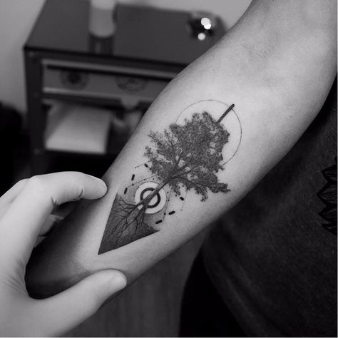 Tree of life by Filipe Pacheco #FelipePacheco #tree #roots #blackandgrey #blackwork #geometric #nature #circle #sun #moon #minimal #tattoooftheday Tattoo With Sun, Tree Of Life Tattoo Design, Moon Minimal, Tree Sleeve Tattoo, Green Tattoos, Saved Tattoo, Circle Tattoos, Explore Tattoo, Geometric Nature