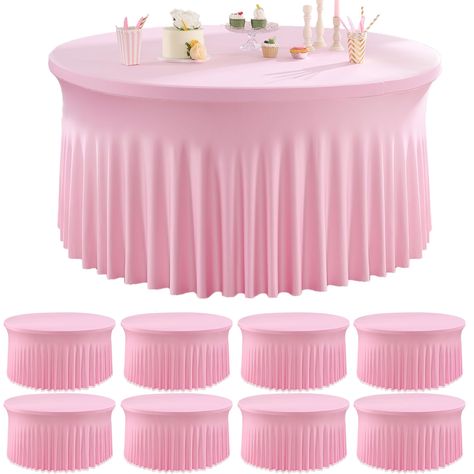 PRICES MAY VARY. 1. You will receive 8 Pack Baby Pink spandex round table cloths 120 inch fitted for 60 inch round tables. Manteles de mesa de tela para fiestas. 2. Made of Stretchy Spandex: Wrinkle Free; Stain resistant; High Quality Stitching; Washable; Ironable; Durable. You can keep it for future events. 3. Fit for 5 foot round tables: Fitted table cover is good fit for a 60" Diameter x 30" Height round table. No need to worry about the tablecloth blowing off or falling off. 4. Easy to slide Round Table Cloths, Skirt For Wedding, Round Table Settings, Anniversary Plans, Round Tablecloths, Fitted Table Cover, Princess Parties, Fitted Tablecloths, Wrinkled Clothes