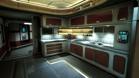 Sci Fi Kitchen, Sci Fi Apartment, Sci Fi Rooms, Sci Fi House, Cyberpunk Interior, Sci Fi Room, Scifi Interior, Concept Vehicles Sci Fi, Sci Fi Props