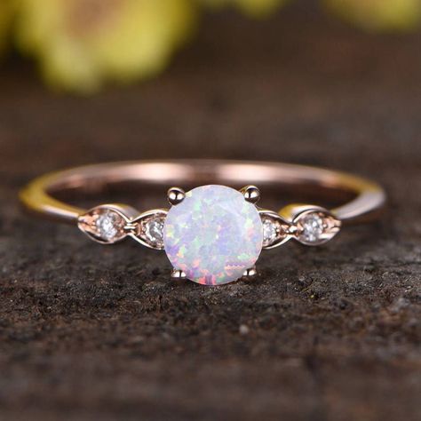 Vintage White Opal Diamond Engagement Ring | BBBGEM Opal Diamond Engagement Ring, White Opal Engagement Ring, Unique Opal Ring, Fire Opal Engagement Ring, Opal Ring Vintage, Rings Opal, Band Wedding Ring, Mothers Ring, Unique Opal