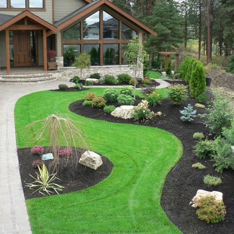 Front Garden Landscape, Small Front Yard Landscaping, Modern Backyard Landscaping, Front Yard Design, Front Yard Garden Design, Landscaping Garden, Lawn And Landscape, Rock Garden Landscaping, Front House Landscaping