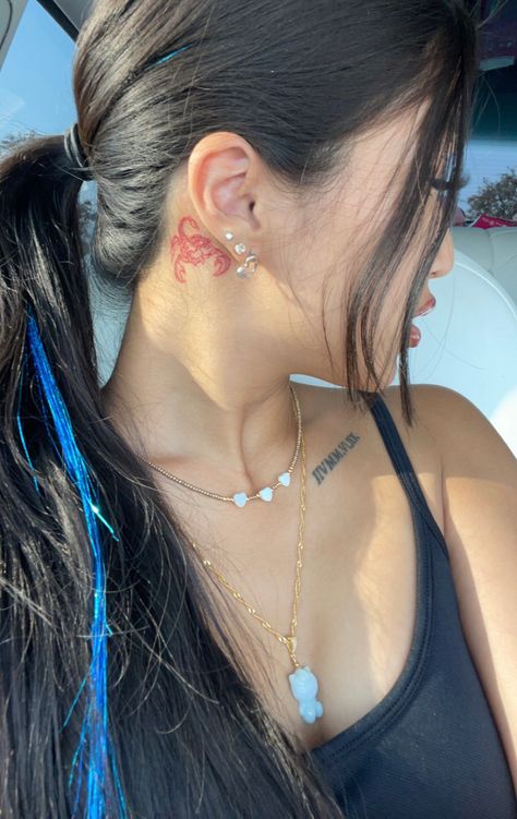 Scorpion Tattoo Behind The Ear, Scorpio Tattoo Back Of Neck, Shaded Scorpion Tattoo, Back Tattoo Scorpio, Behind Ear Scorpio Tattoo, Behind The Ear Scorpion Tattoo, Cool Scorpion Tattoo, Scorpion Ear Tattoo, Scorpio Constellation Tattoo Behind Ear