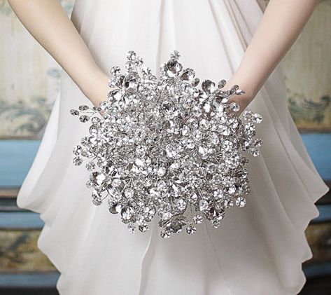 Bridal Bouquet - Duo Bouquet of Silver Mirrored Beads and Flowers - Wedding Bouquet - Fabulous Brooch Bouquet Alternative Bouquet Alternatives, Bling Bouquet, Bouquet Alternative, Alternative Wedding Bouquet, Jeweled Bouquet, Sparkling Wedding, Crystal Bouquet, Brooch Wedding, Wedding Brooch Bouquets