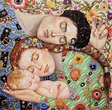 B A H M A N Artworks | Saatchi Art Cuadros Diy, Family Artwork, Gustav Klimt Art, Klimt Art, People Painting, Mother Art, Family Painting, Fine Art Painting Oil, Family Illustration