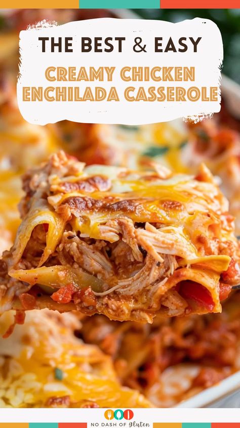 This Creamy Chicken Enchilada Casserole is the ultimate comfort dish! Layered with tender chicken, creamy refried beans, melted cheese, and zesty enchilada sauce, it’s a crowd-pleaser with every bite. Perfect for an easy weeknight dinner or family gathering! Save this recipe and try it out tonight! Baked Chicken Enchilada Casserole, Chicken Bean Enchiladas, Chicken Enchiladas With Refried Beans, Chicken Enchilada Casserole With Corn Tortillas, Chicken Enchiladas Bake, Shredded Chicken Enchilada Casserole, Healthy Chicken Enchilada Casserole, Chicken Enchilada Casserole Easy, Enchilada Casserole Chicken