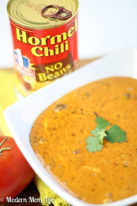 Make this easy chili cheese dip recipe in minutes for tailgating occasions or just because! Hormel Chili Recipe, Hormel Chili Dip, Chilli Cheese Dip, Hormel Chili Cheese Dip, Easy Chili Cheese Dip, Chili Cheese Dip Crockpot, Chili Queso Dip, Queso Dip Velveeta, Chili Cheese Dip Recipes