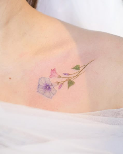 25 Top Morning Glory Tattoo Ideas with Meanings 10 Morning Glory Tattoo With Name, Morning Flower Tattoo, Morning Glory Watercolor Tattoo, September Birth Flower Tattoo Morning Glory, Morning Glory Tattoo Ideas, Morning Glory Minimalist Tattoo, Petunia Tattoo Ideas, Dainty Morning Glory Tattoo, Morning Glory Tattoo Color