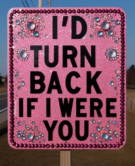 Bedazzled road signs✨ more honest road signs… & some road signs I wish were real. ⚠️These are not real. I’d turn back if I were you 🔪💕🪧 Xo, Heather . . . ✨Images here created with Midjourney V6 & Dalle (yes, it’s AI), edited with external tools & programs. . . . . . . #glitterart #pinkaesthetic #glitteraesthetic #glitterartist #pinkvibes #pinkaesthetics #bedazzled #bedazzle I Want To Be Barbie Quotes, I Wish, Bimbocore Quotes, Real World This Way Barbie Sign, Baddazled Canvas, Blonde Quotes, Aesthetic Era, Rick And Morty Poster, Pink Girly Whispers