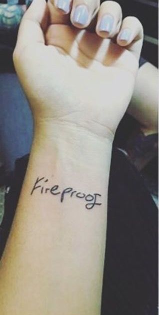 Louis handwriting 'Fireproof' tattoo Fireproof Tattoo, Body Art Tattoos, Handwriting, Tattoo Quotes, Tatting, Art Tattoo, Body Art, Henna, Tattoo Ideas