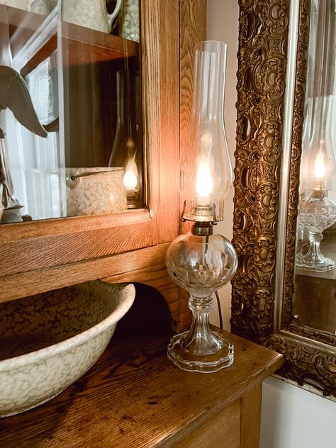 How to Electrify an Antique Oil Lamp - Deb and Danelle Old Oil Lamps Repurposed, Oil Lamp Makeover, Oil Lamp Converted To Electric, Oil Lamp Repurposed, Vintage Oil Lamp Decor Ideas, Kerosene Lamp Decor Ideas, Oil Lamps Antique, Antique Oil Lamp Decor Ideas, Oil Lamp Decor Ideas