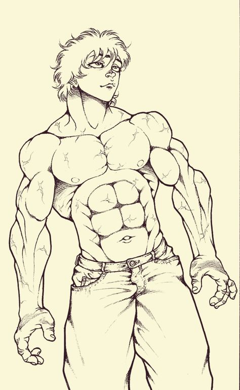 Yujiro Hanma Sketch, Baki Drawing Sketch, Baki Hanma Drawing Easy, Baki Art Style, Manga Body Drawing, Baki Hanma Sketch, Baki Hanma Art, Baki Hanma Drawing, Baki Drawing