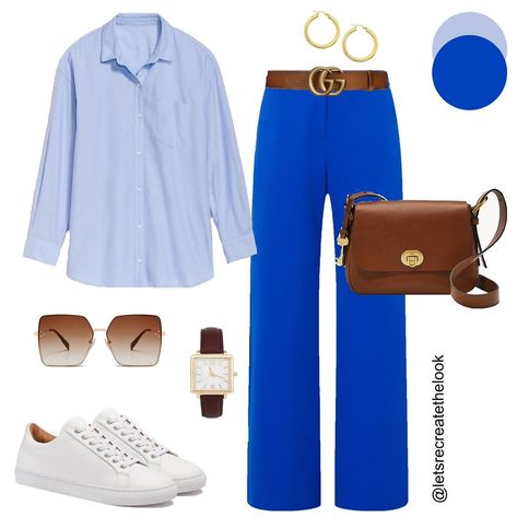 Blue Trousers - 10 Outfit Ideas 💙 Blue is my favorite color and I have a pair of blue trousers that I definitely want to get more wear out of this spring summer. Here are 10 outfits I plan to recreate with my blue pants. Do you have a pair of blue pants in your closet? If so, save this post for style inspo to recreate the looks yourself. Also for color inspo to inspire you to try pairing them with another vibrant color this spring/summer. If you’re in need of a pair of blue pants yourself, c... Blue Pants Outfit Women, Bright Blue Pants Outfit, Blue Slacks Outfit Women, Cobalt Blue Pants Outfit, Royal Blue Pants Outfit, Blue Trousers Outfit, Have A Fabulous Friday, Cobalt Blue Pants, Blue Is My Favorite Color