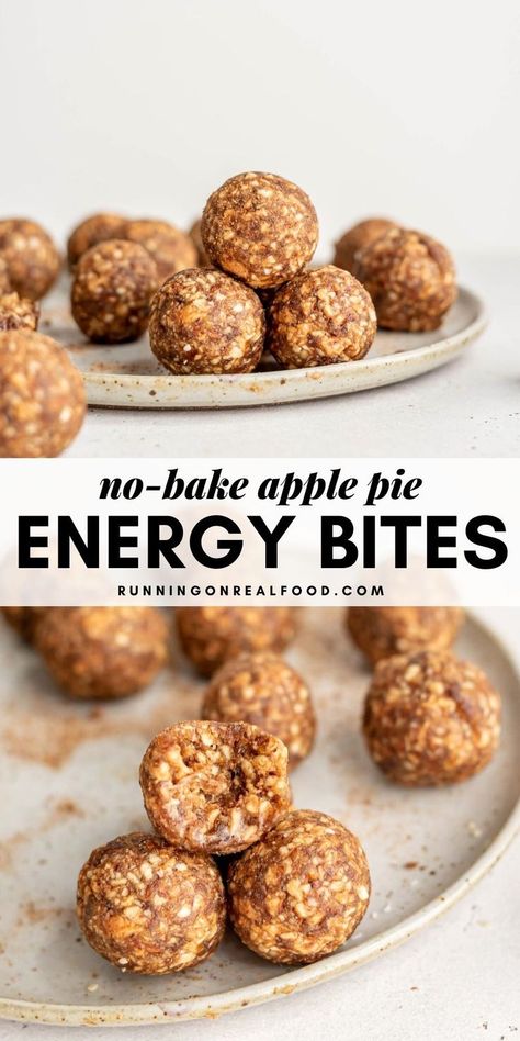 No Bake Apple Pie, Healthyish Recipes, Work Snacks, Healthier Snacks, Healthier Treats, Apple Pie Bites, Sweet Foods, Energy Ball Recipe, Baked Apple Pie