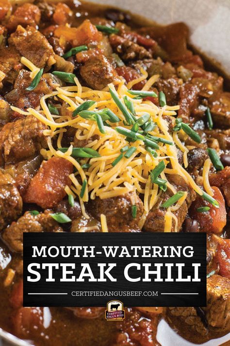 Beef Tenderloin Chili Recipes, Ground Beef And Steak Chili, Steak Chili Recipe Stovetop, Flank Steak Chili, Steak Chili Crockpot Recipes, Sirloin Chili Recipe Crockpot, Instapot Steak Chili, Roast Beef Chili Recipe, Beef Roast Chili