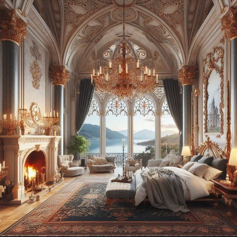 Castle Guest Room, Castle Bedroom Fantasy Art, Fantasy Castle Interior Bedrooms, Fantasy Castle Living Room, Fantasy Training Room, Castle Interior Bedroom, Royal Bedroom Concept Art, Royal Room Aesthetic, Fantasy Royal Bedroom