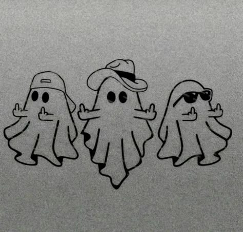 Cool Cute Tattoo Ideas, Ghost Sibling Tattoos, Funny Ghost Tattoo Ideas, Spooky Trio Tattoos, Disconnect Tattoo, Friendship Ghost Tattoo, 3 Ghosts Tattoo, Trio Ghost Tattoos, Three Ghosts Tattoo