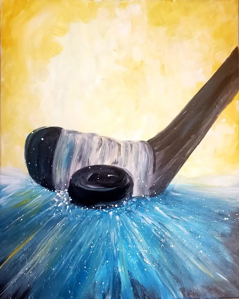 Hockey Canvas Painting, Hockey Painting Easy, Hockey Painting Ideas On Canvas, Hockey Painting Ideas, Sports Painting Ideas, Ice Hockey Drawing, Hockey Painting, Hockey Drawing, Knuckle Puck