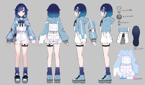 VTUBER IDEA LABS Iroha Isshiki, Blender Character Modeling, Vtuber Design, Madoka Kaname, Character Reference Sheet, Character Turnaround, Vtuber Model, Adopt Idea, Character Model Sheet