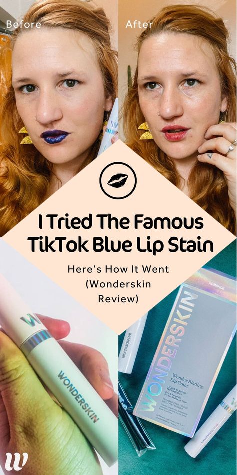 After seeing the famous TikTok blue lip stain all over my FYP, I tried it for myself for an honest Wonderskin review. Does it work? How long does it last? Have you ever used a peel and reveal lip stain before? Vegan Makeup Products. Beauty Products. | Whimsy Soul Wonderskin Lip Stain Whimsical, Wonder Skin Lip Stain, Wonderskin Lip Stain, Wonderskin Lip Stain Colors, Wonderskin Lip, Eyebrow Stain, Vegan Makeup Products, Best Lip Stain, Lip Stains