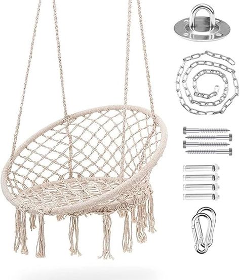 TORIBIO Hammock Chair, Cotton Rope Macrame Hanging Chair Hanging Swing Chair with Hanging Hardware Kit for Bedroom Indoor, Outdoor, Patio, Yard, Garden, Kids, Adults, Max Weight 330 lbs, White Graces Room, Hanging Rope Chair, Macrame Hanging Chair, Rope Macrame, Garden Kids, Macrame Swing, Indoor Outdoor Patio, Hanging Hammock Chair, Hanging Hammock