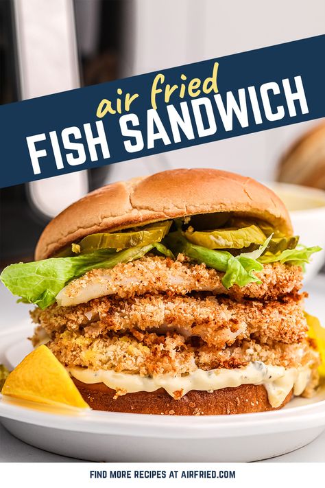 This amazing fish sandwich has a homemade breading, is cooked in the fryer to perfection, and has a super easy cleanup! Flounder Sandwich, Fried Flounder, Fish Sandwich Recipes, Sandwich Sauces, Air Fryer Fish, Homemade Tartar Sauce, Air Fried Food, Air Fry Recipes, Fried Foods