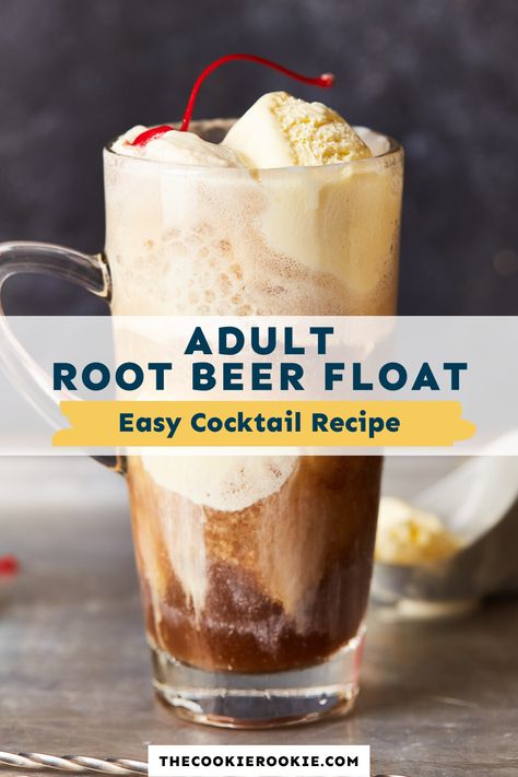 There are few things better on a hot summer day than a root beer float! I mean, what could be better…? How ’bout this: Alcoholic Root Beer Float! It’s a fun twist on an old favorite, combining three of my favorite things: good root beer, vanilla bean ice cream, and vanilla vodka. Pop over to my site for the recipe! | alcoholic drinks | vodka drinks | drinks | Root Beer Float Alcoholic Drink, Root Beer Float Shots, Alcoholic Drinks With Root Beer, Root Beer Mixed Drinks, Root Beer Float Bar Ideas, Root Beer Float Cocktail, Root Beer Cocktails Drinks, Root Beer Cocktail, Alcoholic Root Beer Float