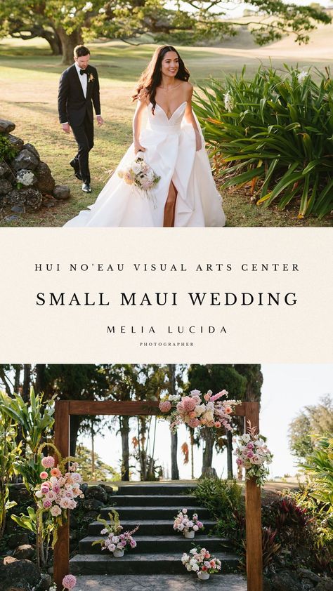 Small Hawaii wedding with a beautiful wedding ceremony outside in Maui, Hawaii Maui Wedding Ideas, Small Hawaii Wedding, Wedding Ceremony Outside, Tropical Floral Wedding, Tropical Princess, Maui Beach Wedding, Wedding Ideas Luxury, Maui Weddings Venues, Beautiful Wedding Ceremony