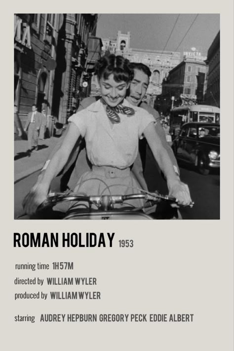 1950s Movie Posters, Old Love Movies, Rom Com Movie Posters, Classic Movies Aesthetic, Roman Holiday Movie, Rome Movie, 50s Movies, Audrey Hepburn Movies, Retro Movie Posters