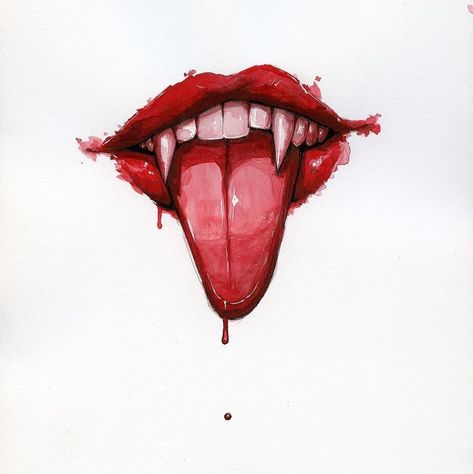 Vampire Mouth, Vampire Tattoo, Vampire Drawings, Mouth Drawing, Art Appliqué, Vampire Art, Watercolor Ink, Drawing Stuff, Color Paper