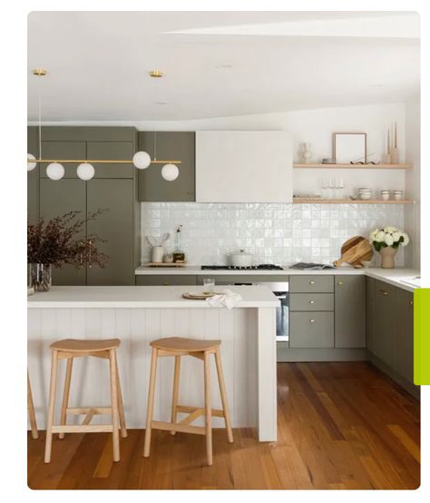 Mid Century Coastal Kitchen, Pistachio Green Kitchen, Jungle Cabin, Lilac Kitchen, Australian Farmhouse, Mid Century Coastal, Timber Kitchen, Mcm Kitchen, Country Modern Home