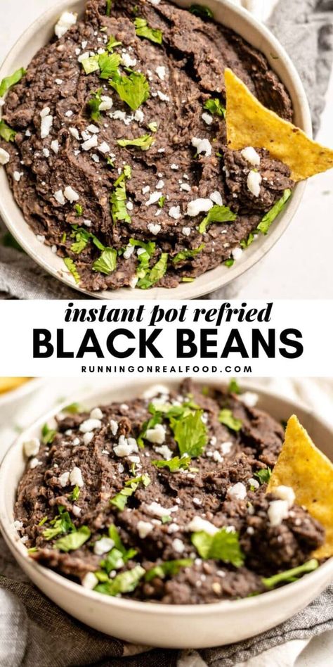 Refries Black Beans Recipe, Black Bean Refried Beans, Black Beans From Scratch, Vegan Refried Beans, Beans From Scratch, Refried Black Beans, Vegan Instant Pot, Refried Beans Recipe, Dried Black Beans