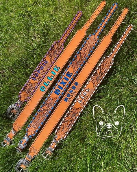 Hand Tooled Leather Dog Collars, Western Leather Dog Collar, Tooled Leather Dog Collar, Diy Leather Dog Collar, Handmade Leather Dog Collar, Cute Beach Outfits, Leather Dog Collar Custom, Disney Tv, Diy Leather Projects