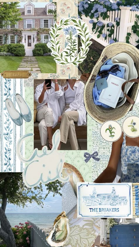 Blue and white, coastal grandmother, coastal granddaughter, coastal chic, Nancy Meyers Coastal Grandmother Aesthetic, Grandmother Aesthetic, Breakers Palm Beach, Coastal Grandmother, Sea Witch, Redecorate Bedroom, Summer Soiree, Coastal Blue, Mood Board Design