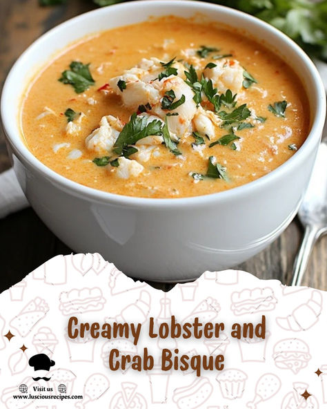 Lobster and Crab Bisque is the epitome of luxurious comfort food, blending tender seafood with a velvety soup base. This dish is perfect for special occasions or a lavish treat for yourself and loved ones. Crab Meat Soup Recipes, Crab And Lobster Bisque, Lobster And Crab Bisque, Lobster Bisque Soup Recipes, Keto Lobster Bisque, Light Brunch Ideas, Crab Bisque Soup, Classic Dinners, Crab Bisque Recipe