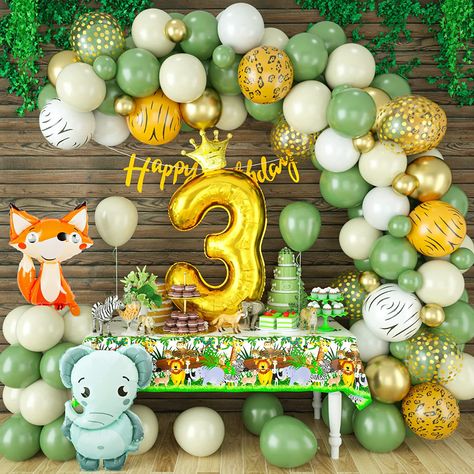 Animal Theme Birthday Decoration, Jungle Safari Theme Birthday Party, Jungle Theme Birthday Decoration, 3rd Birthday Boy Themes, 1st Birthday Decorations Boy, Safari Theme Birthday Party, Animal Theme Birthday, Safari Animals Birthday, Baby Birthday Party Theme