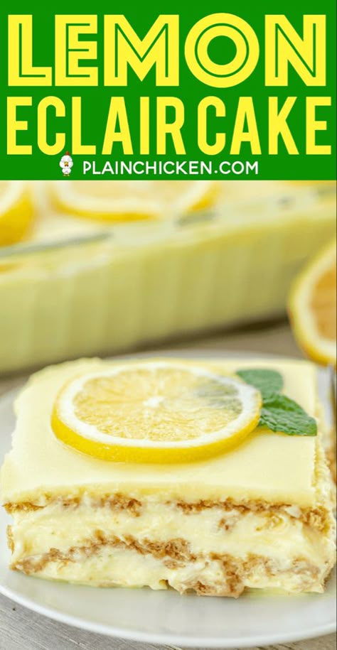 Lemon Eclair, Eclair Cake Recipe, Eclair Cake Recipes, Dessert Oreo, Biscuits Graham, Eclair Cake, Lemon Frosting, Lemon Dessert Recipes, Lemon Cake Recipe