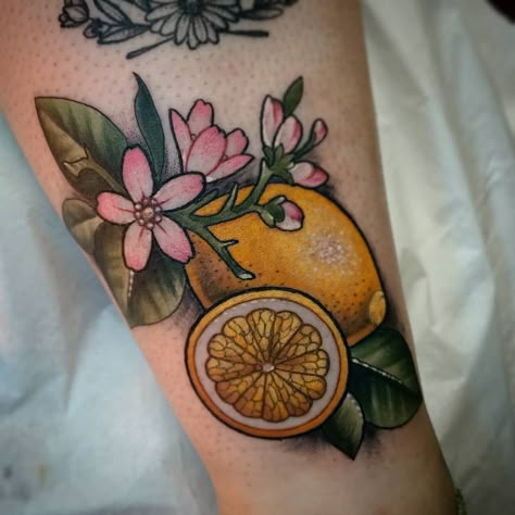 Lemon Tree Tattoo, Lemon Tattoo, Fruit Tattoo, Food Tattoos, Lemon Tree, Tree Tattoo, Custom Tattoo, Skin Art, Tattoo Designs Men