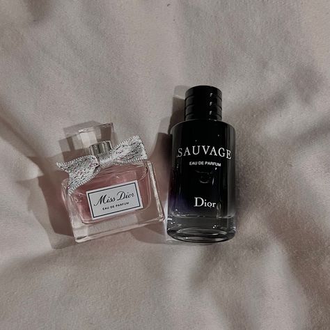 Miss Dior & Dior Sauvage matching perfume set couples coquette aesthetic gift idea Dior Products, Sandalwood Perfume, Dior Sauvage, Perfume Photography, Pink Perfume, Aesthetic Gift, Dior Perfume, La Rive, Perfume Set