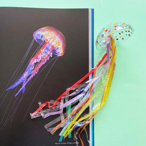 DIY Make A Jellyfish Mobile With A Plastic Bottle | Recycling Crafts For Kids Recycling Crafts For Kids, Colourful Jellyfish, Jellyfish Mobile, Diy Jellyfish, Recycling Crafts, Mobile Craft, Colorful Jellyfish, Empty Plastic Bottles, Dog Ears