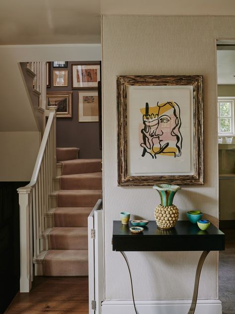 Nina Campbell's Chelsea home | House & Garden Grand Spiral Staircase, Tiled Staircase, Tommy Mitchell, Fabric Covered Walls, Treads And Risers, Staircase Ideas, Open Staircase, Nina Campbell, Short Curtains