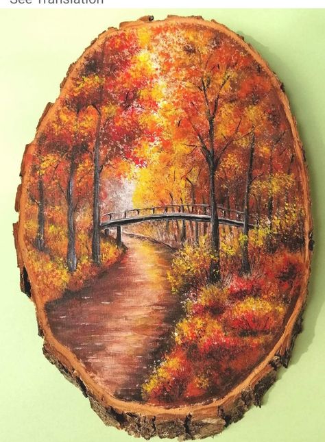 Canvas Painting Ideas Aesthetic, Painting Ideas Aesthetic, Simple Oil Painting, Wood Art Diy, Fall Canvas Painting, Art Deco Paintings, Fish Artwork, Wood Slice Art, Wood Pallet Art