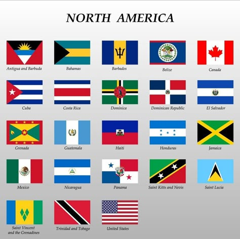 North America Flags, World Flags With Names, North America Flag, North America Continent, World Country Flags, Map Logo, Flag Printable, Countries And Flags, Flags With Names